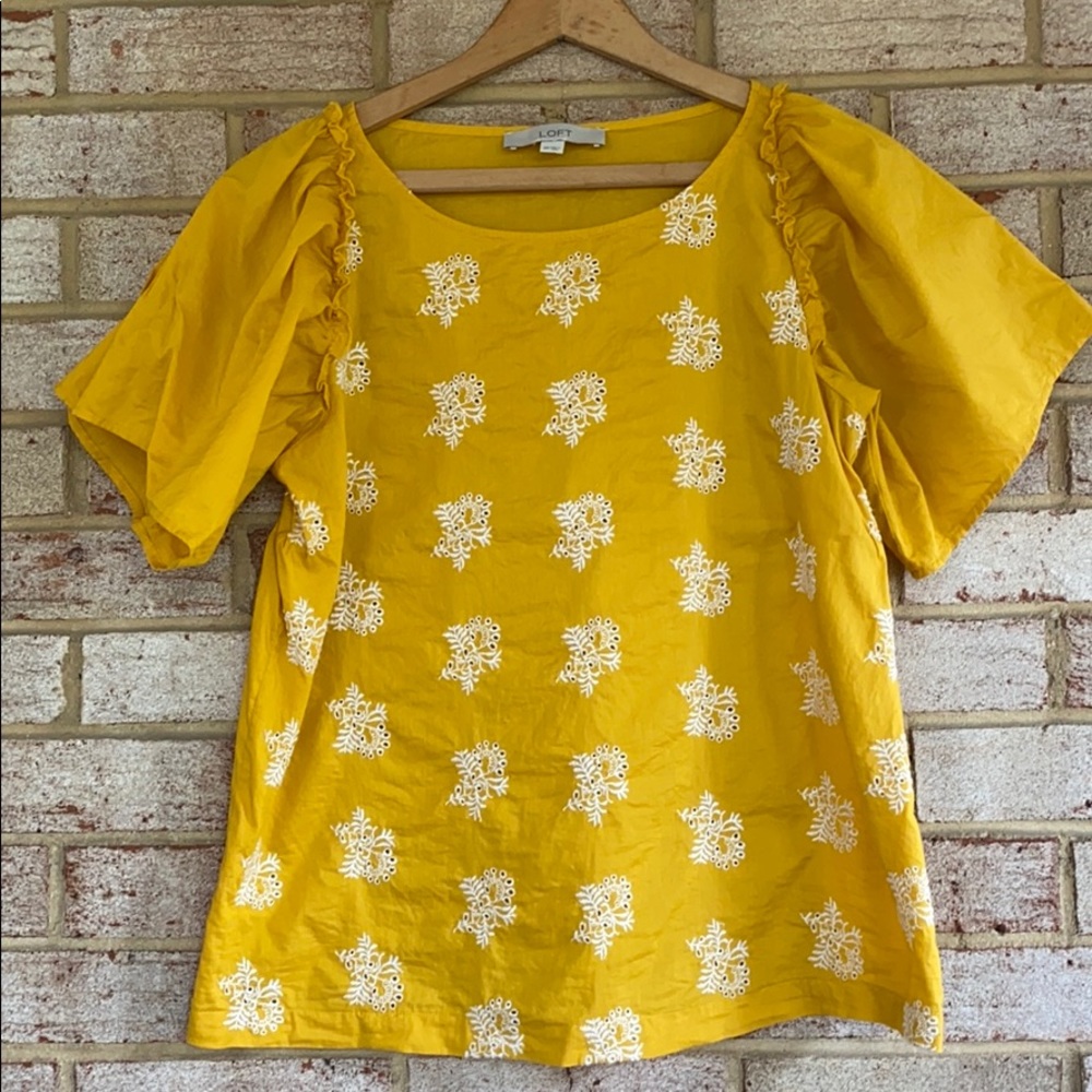 LOFT Eyelet Embroidered Flutter Sleeve Blouse